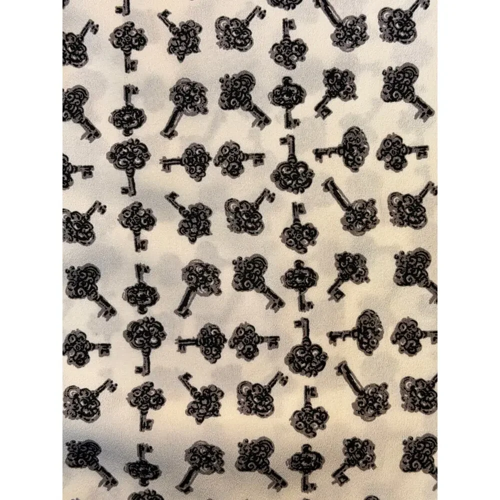 Talbots Cream "key" Print Tunic V-Neck Henley Womens Med Cream/Black Flowy - Picture 5 of 6